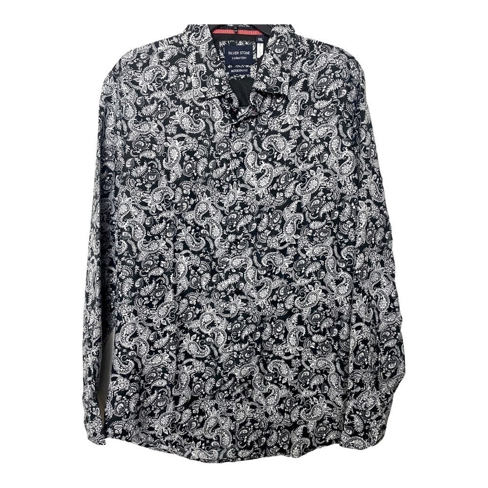 NWT Silver Stone Collection Modern Fit Men Paisley Shirt Blue White Sz XXL
